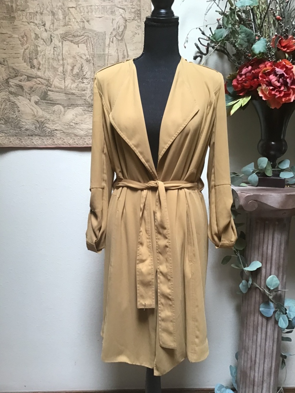 Women’s Lightweight Open Front Duster Coat or Dress in Tan